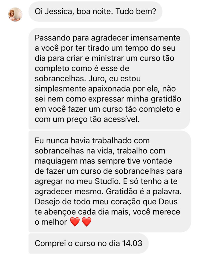 Depoimento de aluna satisfeita